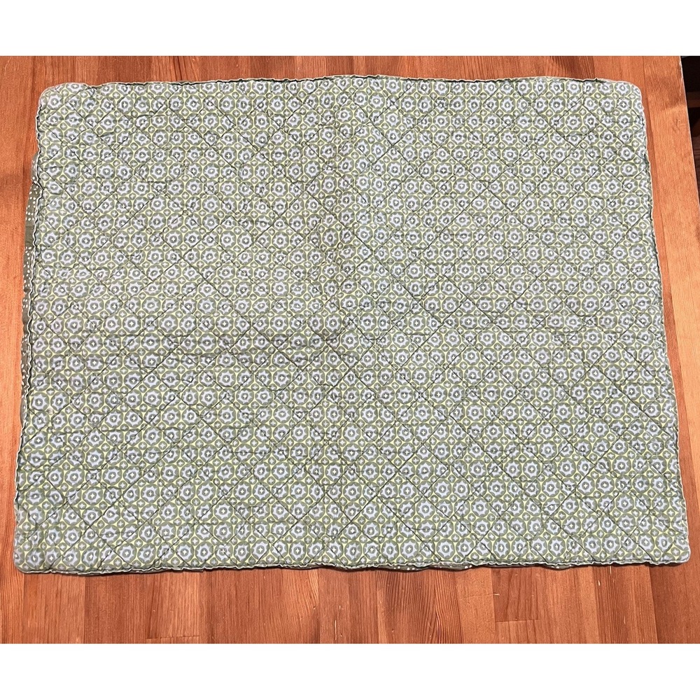 Garnet Hill Single Pillow Sham Quilted Botanical 100% Cotton Standard Green
